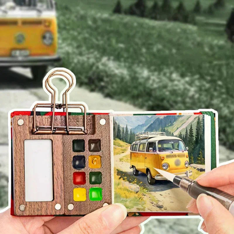 Mini Walnut Wood Watercolor Palette Portable Paint Box With Clip Travel Painting Paint Tray Art Supplies Sketchbook Palette Oasis Select