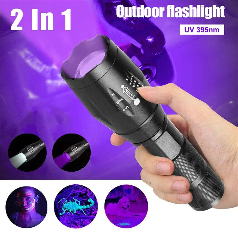 UV Flashlight Purple White Dual Light 395nm Ultraviolet Torch Zoom Flashlight Detection Lighting Lamp for Pet Stains Hunting Oasis Select