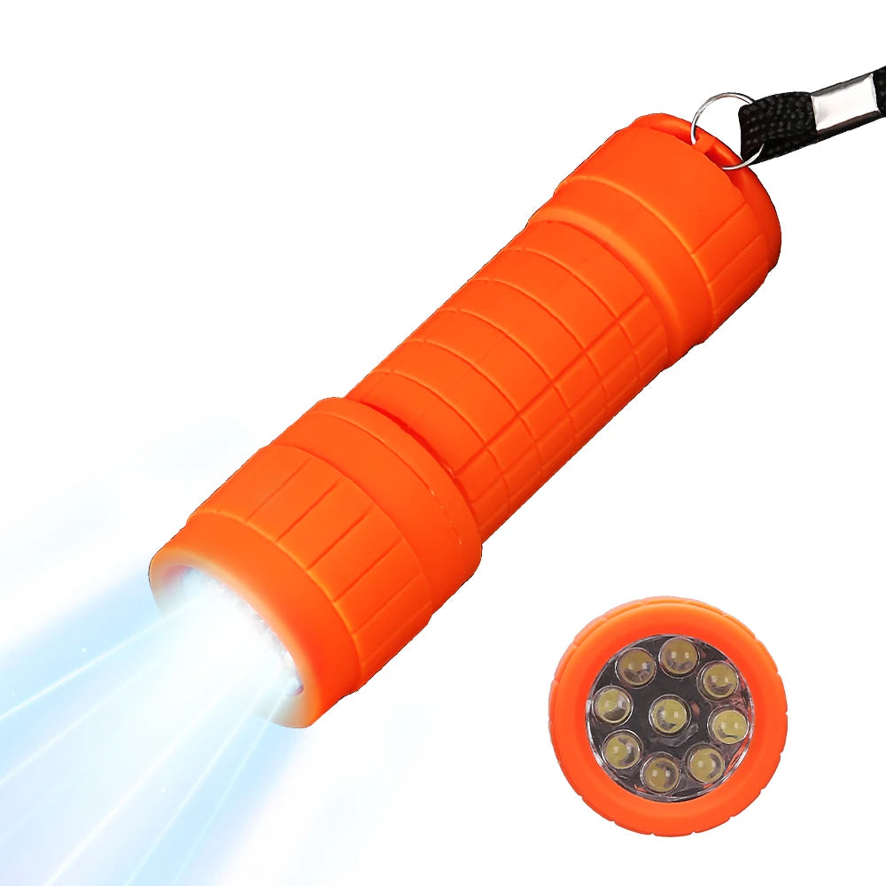 Mini Portable Flashlight Nine XPE Lamp Beads Strong Lighting Using 3 NO.7 Batteries Fixed Focus Pocket Outdoor Emergency Torch Oasis Select Orange NO battery