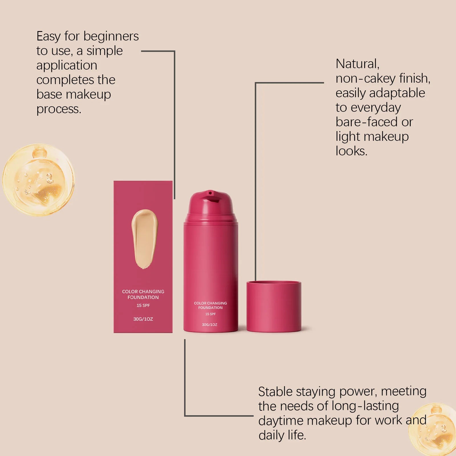 Color Changing Liquid Foundation SPF 15 Concealer Cover Face Blemishes Conceal Skin Fine Lines Original Foundation Face Makeup Oasis Select