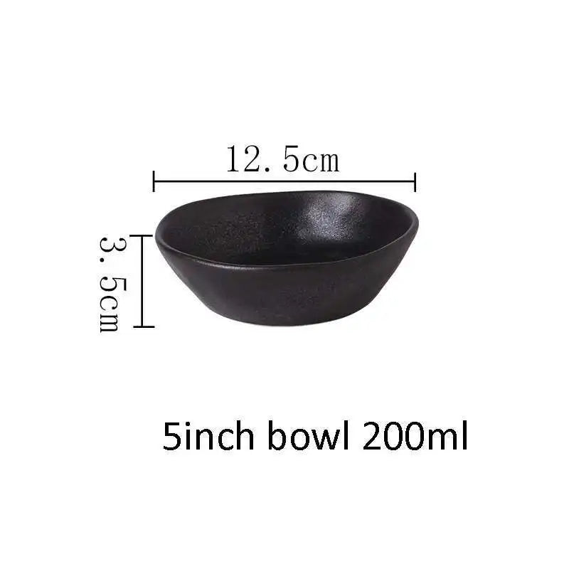 Japanese Ceramic Dinner Plate Rice Bowl Food Tray Retro Gray Tableware Porcelain Fruit Salad Sushi Serving Plate Dinnerware Oasis Select 5 Inch Bowl Black