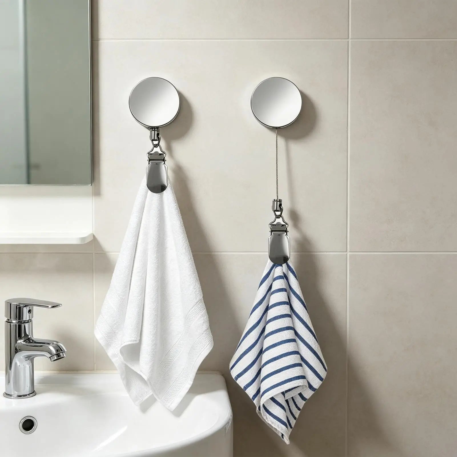 1PC Automatic Retractable Towel Rack Self-Adhesive Wall-Mounted Hand Towel Holder Clips Bathroom Kitchen Organiser Towel clip Oasis Select