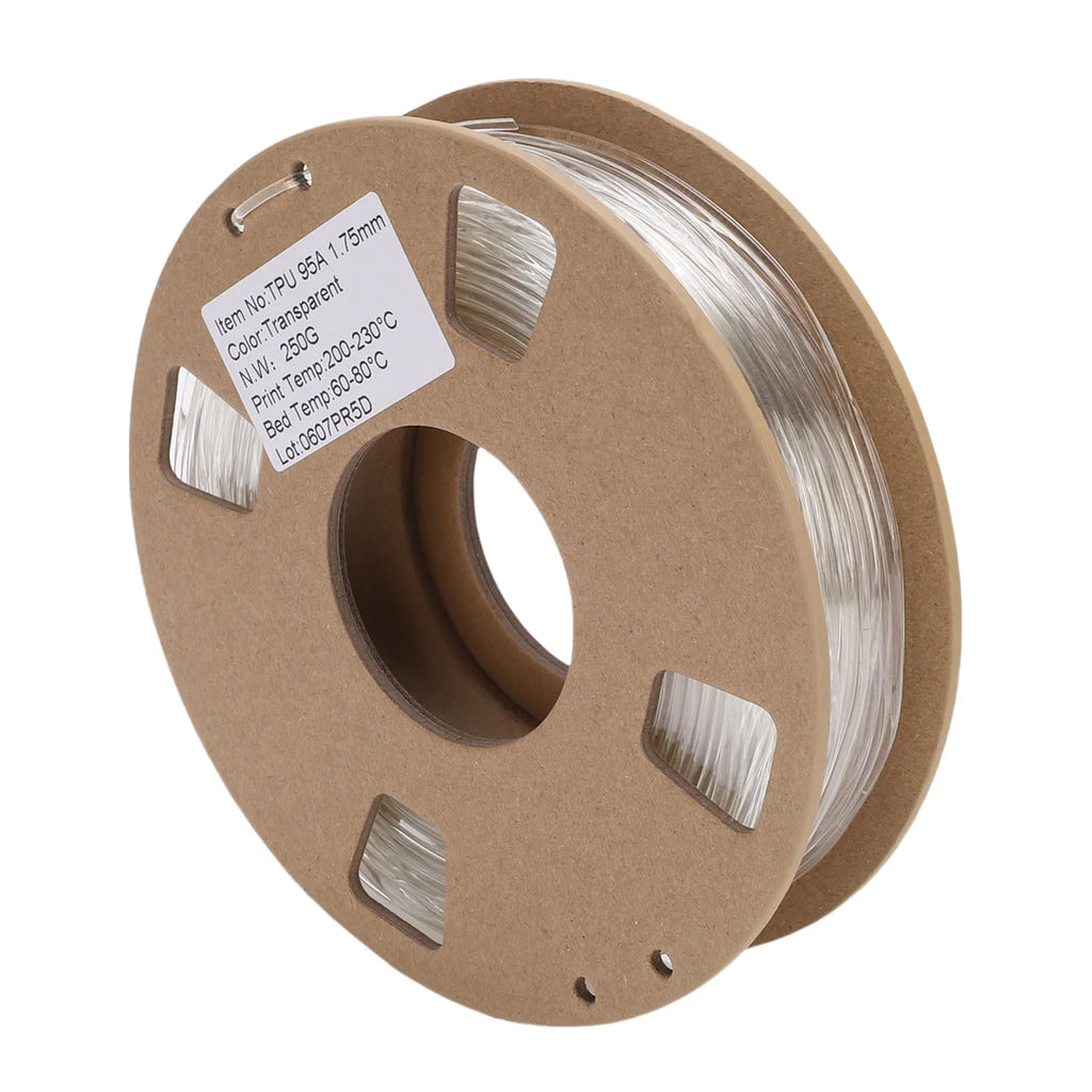 3D Printer Filament TPU Filament 1.75mm 95A 250g High Elasticity Flexible 3D Printer Filament for Most 3D Printers Transparent Oasis Select