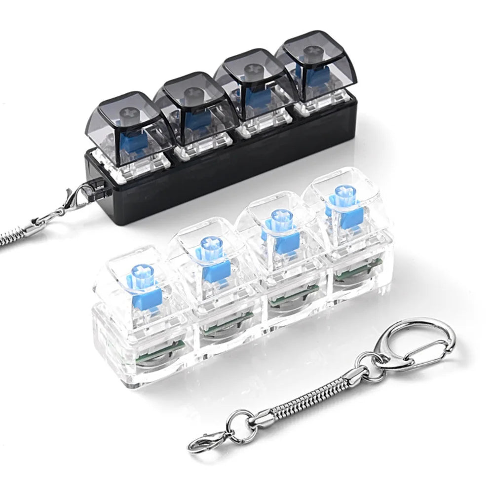 1/2pcs 4-Button Mechanical Keyboard Toy RGB Keyboard Fidget Toy With Lights For Adult To Relief Stress Decompression Calming Oasis Select 1 white 1 black