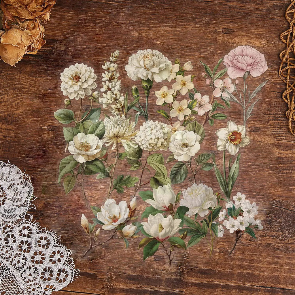 50PCS Retro Long Branch Flower Plastic Stickers Luggage Manual Material Retro Flower Decoration Waterproof Stickers Oasis Select