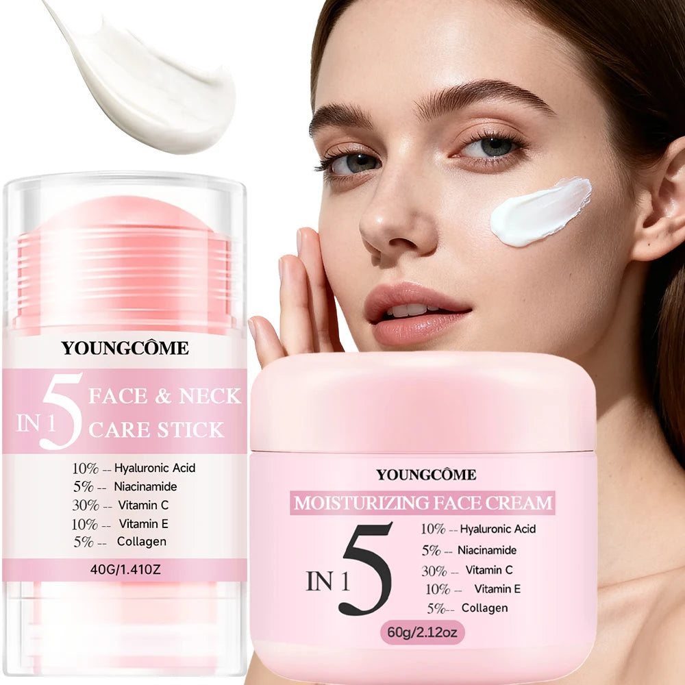 YOUNGCOME Face Cream & Neck Stick Set – Hyaluronic Acid, Vit C