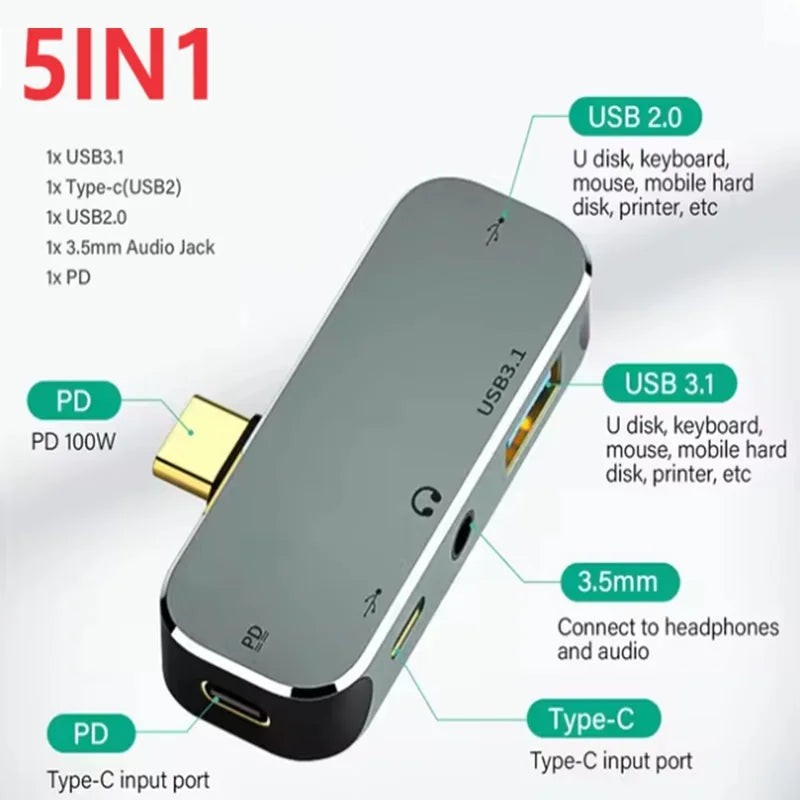  USB C Type-C Docking Station HUB3.55mm Jack Multi-function Converter PD100W USB3.0/USB2.0/USB3.1 HDMI-Compatible USB Extender Oasis Select YX04 X3