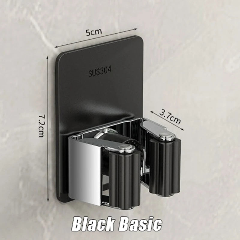 1-3PCS Stainless Steel Household Storage Rack Bathroom Nail-free Hook Wall-mounted Mop Storage Rack Waterproof Broom Rack Oasis Select Black Basic