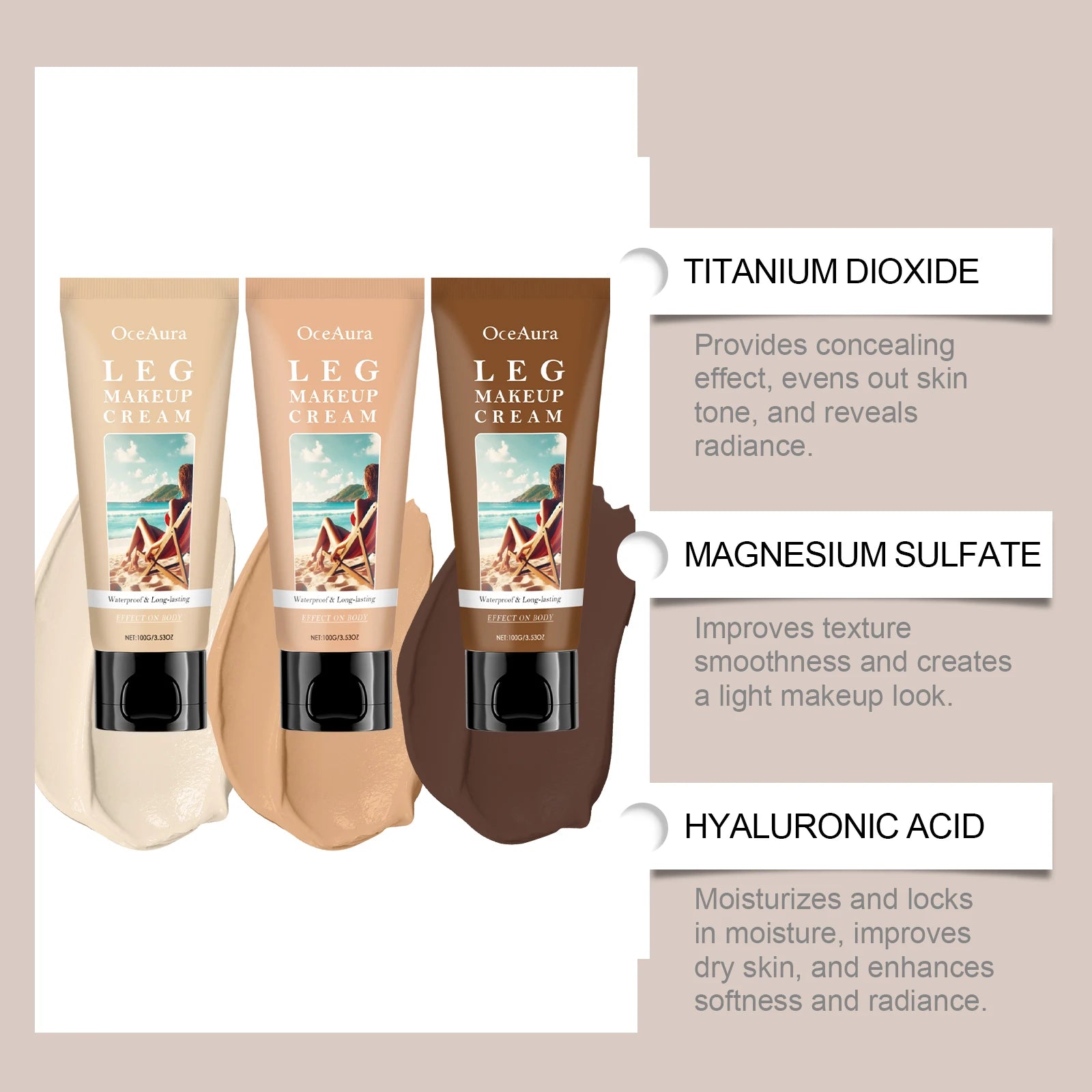 Body Foundation Bronze Leg Makeup Waterproof Long Lasting Even Skin Tone With Powder Puff Covers Imperfections Tanning Cream Oasis Select
