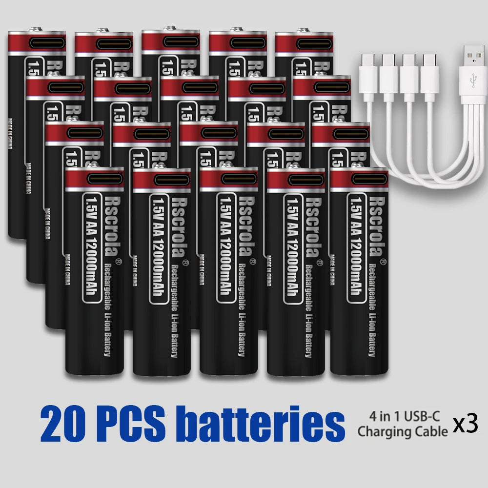 New AA 12000mAh+AAA 6800mAh Rechargeable Batteries Lithium-ion 1.5V AA Rechargeable Batteries 1.5V AAA Battery with USB-C Cables Oasis Select 20PCS Batteries 1.5V China Mainland