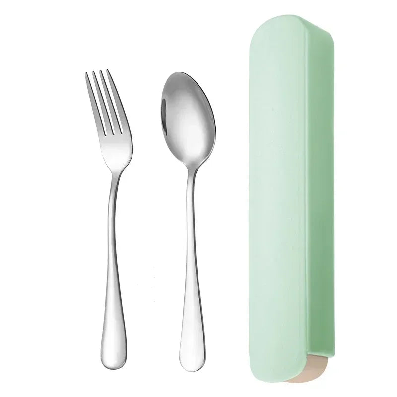 3/4pcs Portable Stainless Steel Cutlery Suit with Storage Box Chopstick Fork Spoon Knife Travel Tableware Set Camping Cutlery Oasis Select Green B