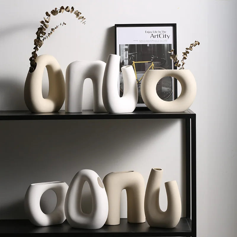 Nordic Geometric Creative Art Plain Germ Dried Flower Ceramic Vase Homestays Vases Oasis Select