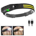 Rechargeable COB LED Induction Headlamp with Built-in Battery 10Mode Sensor Head Flashlight Outdoor Camping Fishing Head Lantern Oasis Select E-1PCS