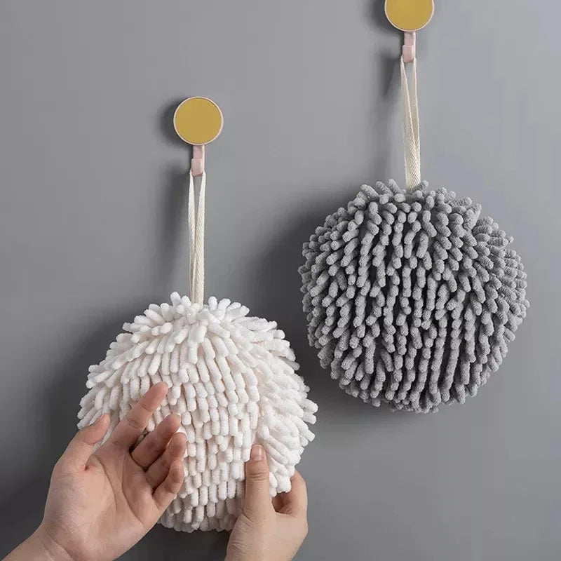 1/2/3pcs Chenille Hand Towels Kitchen Bathroom Hand Towel Ball with Hanging Loops Quick Dry Soft Absorbent Microfiber Towels Oasis Select