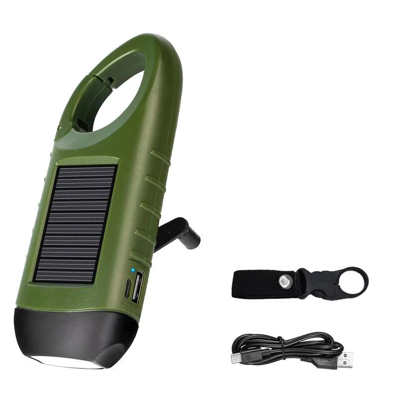 Solar Hand Crank LED Flashlight – Camping Emergency Torch