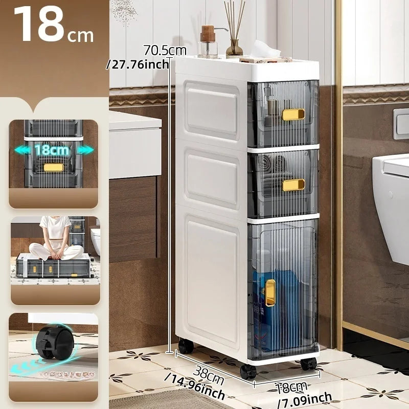 18cm Narrow Storage Cabinet, Multi-Tier Slim Organizer for Bathroom/Living Room, Holds Towel/Tissue/Cosmetic, Space-Saving Shelf Oasis Select open-top-1 L 2S