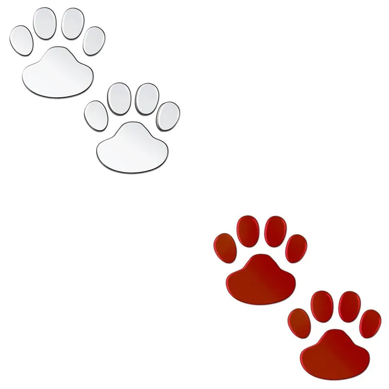 Car Stickers Creative Decals Paw 3D Animal Dog Cat Foot Prints Decal Car Motocycle Sticker Car Accessories Oasis Select silver-red