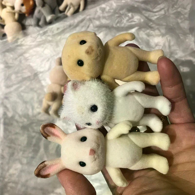 1PC Forest Family Animal Figure Rabbit Bear Dog Flocked Shaggy Figurine Animal Model Toy For Kid Factory Defects Oasis Select