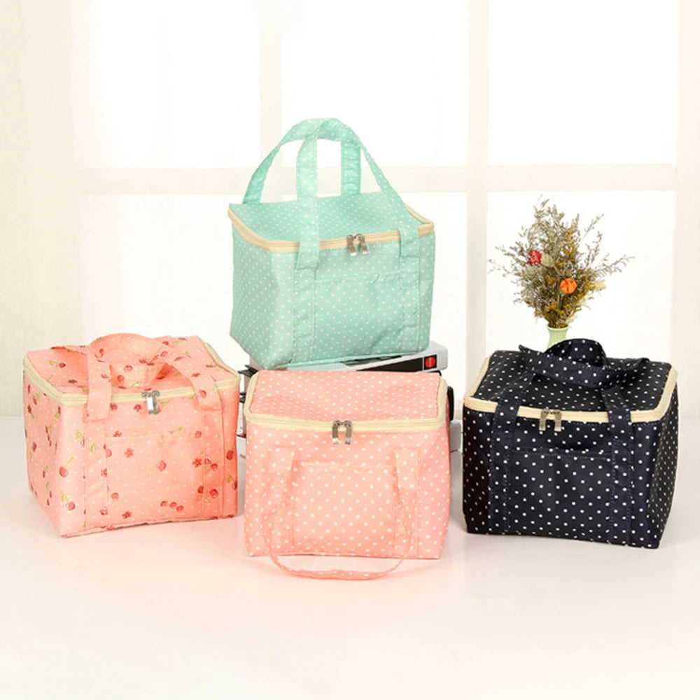 Large Insulated Lunch Bag – Polka Dot Oxford Bento Tote