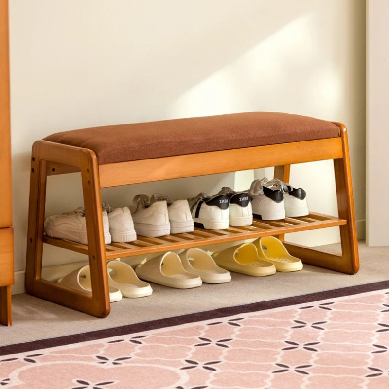 Solid wood shoe changing stool, household storage at the door, narrow shoe stool, shoe cabinet, simple wind fitting room stool Oasis Select