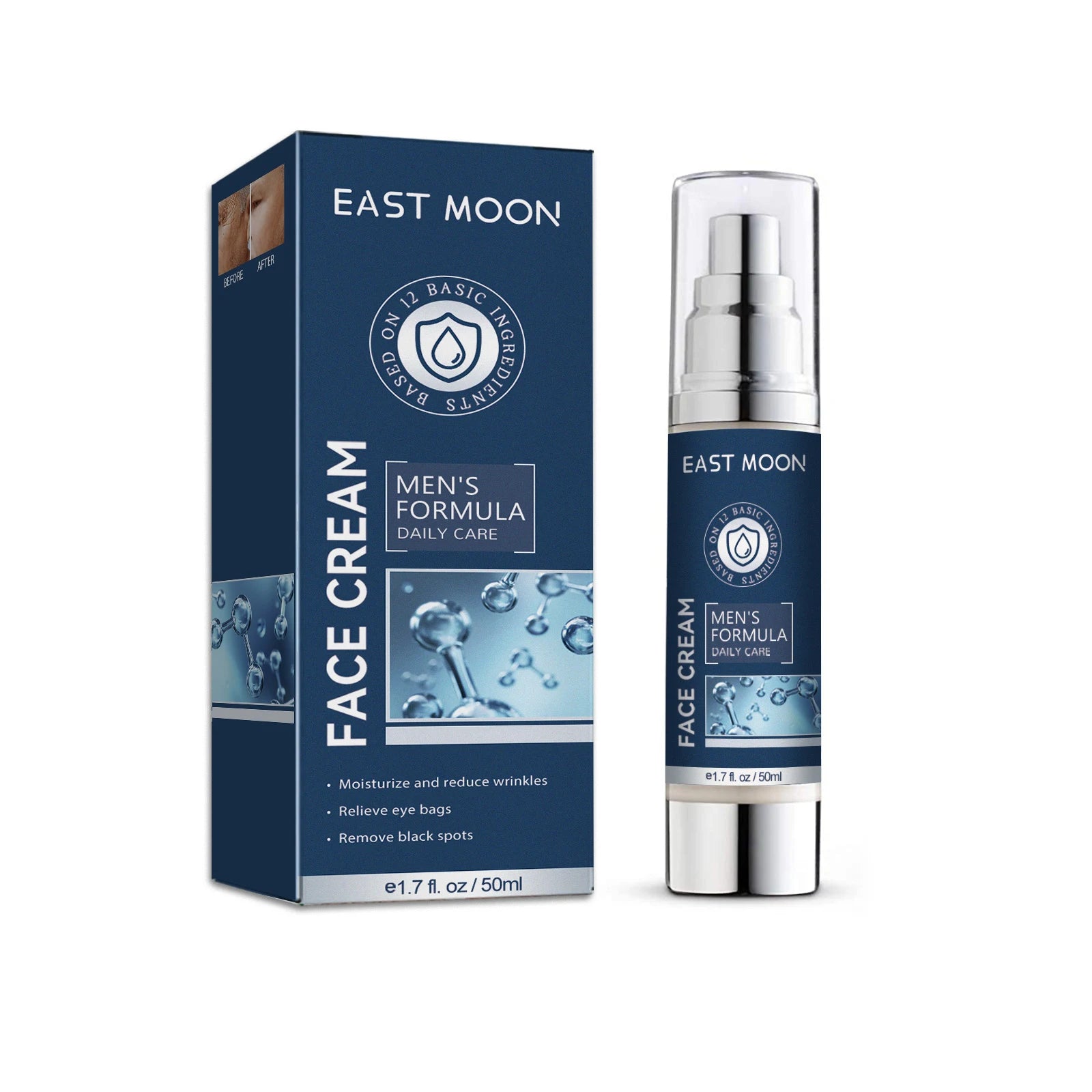 6 IN1 Men's Face Moisturizer Cream Hydrating Skin Lighten Dark Circles Anti-Puffiness Fade Fine Lines Brightening Facial Cream Oasis Select 50ml Boxed