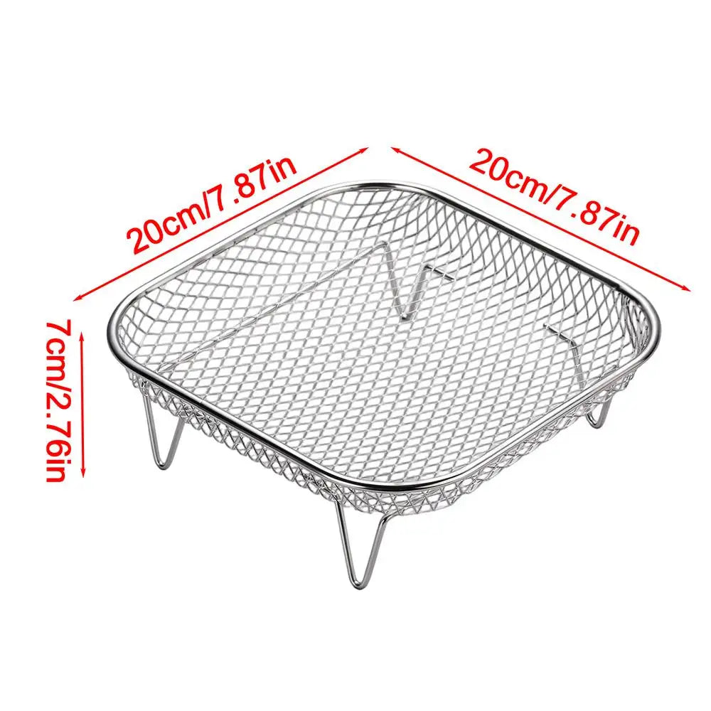 Air Fryer Rack Square Non-Reversing Square Stackable Food Grade Air Fryer Mesh Basket for Oven Microwave Steamer Home Kitchen Oasis Select Silver