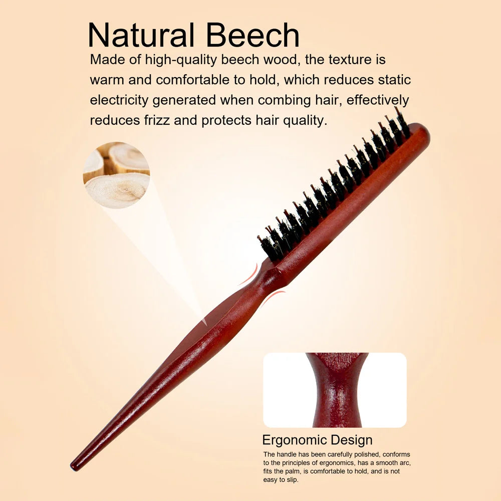 2 Piece Wooden Hair Brush Set Boar Bristle Brush for Detangling Smoothing Styling All Hair Types Daily Hair Care Routine Oasis Select