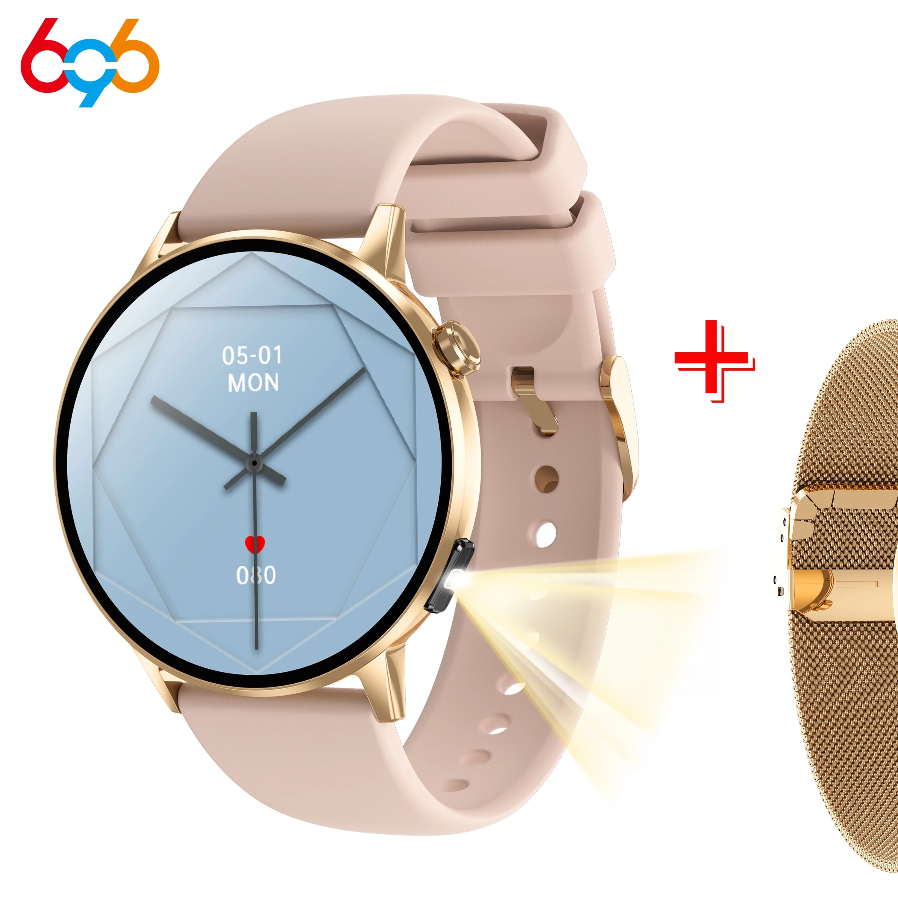 Smartwatch Waterproof Flashlight Luxury Women AMOLED Screen Blue Tooth Call Smart Watches Lady Heart Rate Health Voice Assistant Oasis Select GDPIS a GDM