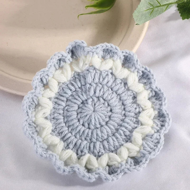 Wave Lace Coaster Simple Fashion Cute Flower Knitted Coasters Hand-woven Thermal Insulation Mat Table Decoration Cup Pads Oasis Select 3