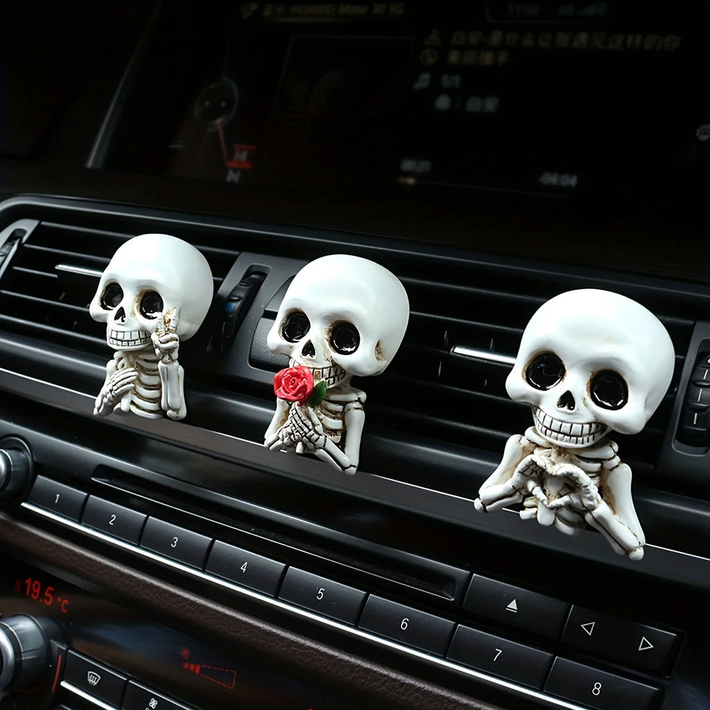 3 pieces of cute skull resin statues, aroma diffuser, air outlet decoration, Halloween party decoration, perfect car gift. Oasis Select WHITE