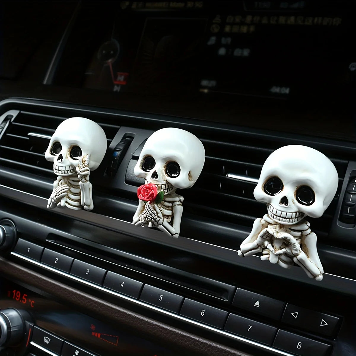 3 pieces of cute skull resin statues, aroma diffuser, air outlet decoration, Halloween party decoration, perfect car gift. Oasis Select WHITE