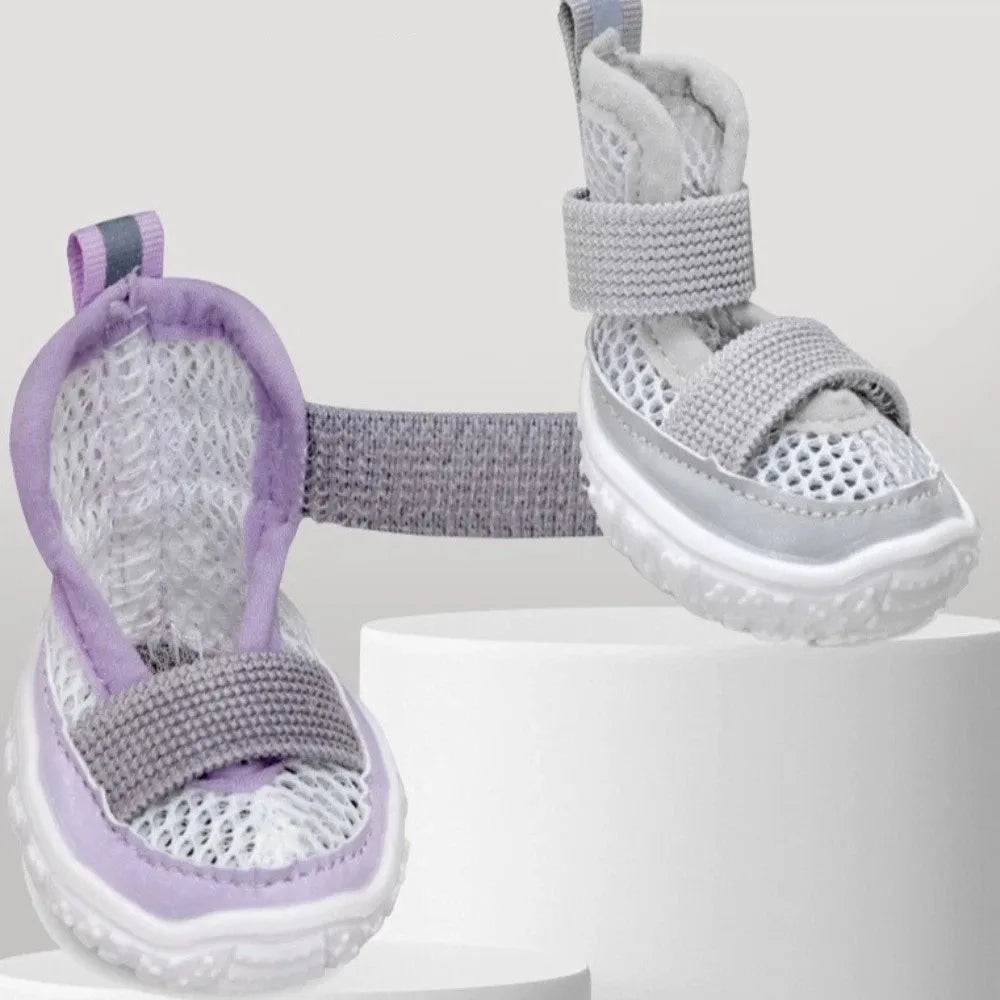 4PCS/SET Breathable Anti Slip Dog Shoes Adjustable Comfortable Pet Sandals Wear-resistant Dog Mesh Shoes Hot Pavement Oasis Select