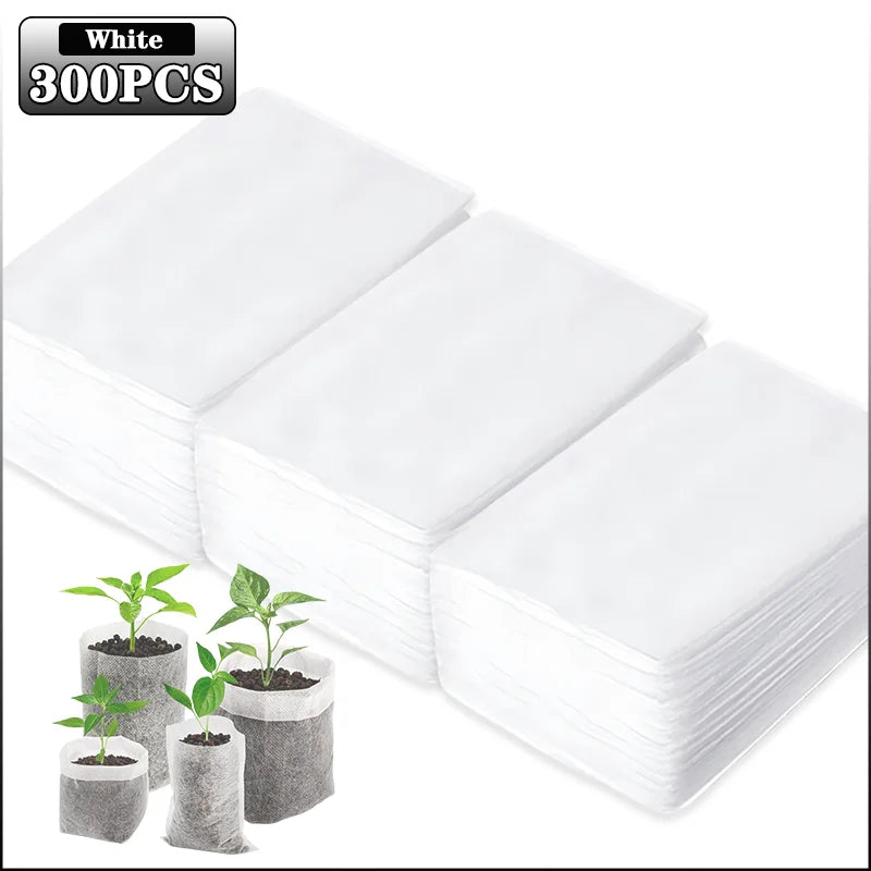 100-1000PCS Fabric Plant Seedling Bags for Vegetables Flowers Herbs and Plant Growth Eco Friendly Nursery Pots Gardening Bags Oasis Select White-300PCS Plain 8x10cm