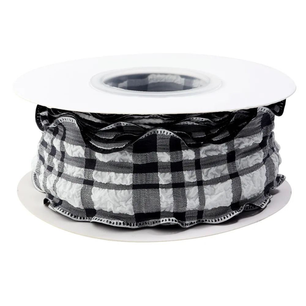 10 Yard Plaid Ribbon 4CM Width Reusable Roll of Satin Ribbon Gift Wrapping Bouquets Easy Cut Gingham Ribbons Oasis Select Black- L