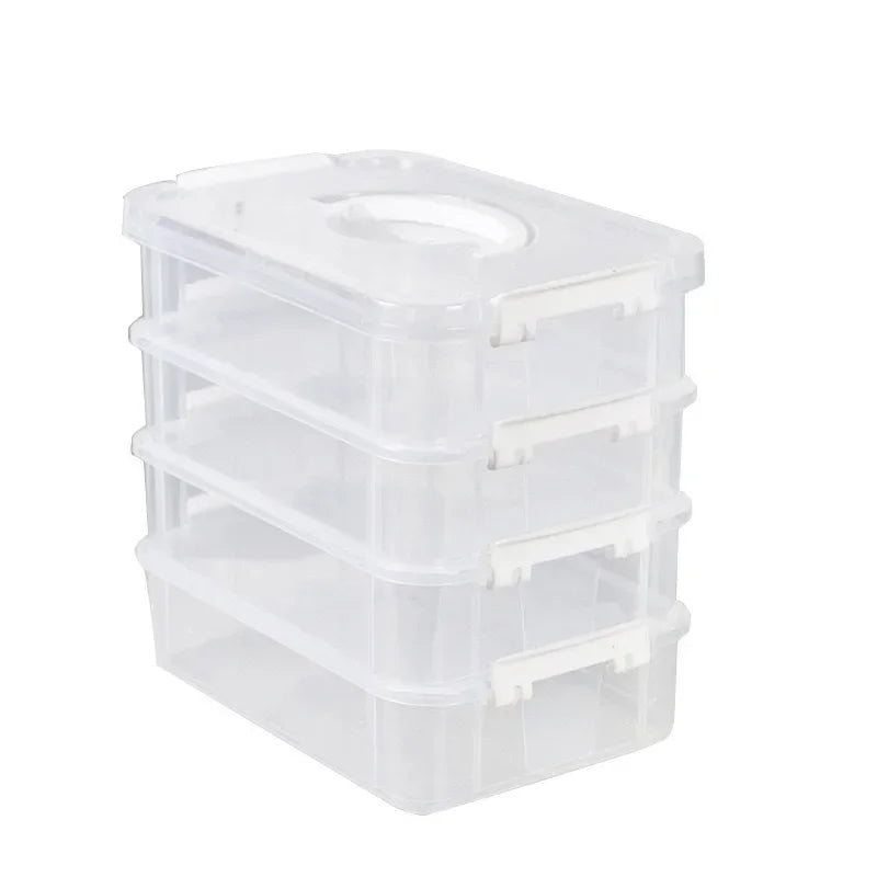 4-layer Transparent Plastic Storage Box Cover Partitioned Drawer Storage Box Building Block Storage Box Portable Storage Box Oasis Select White