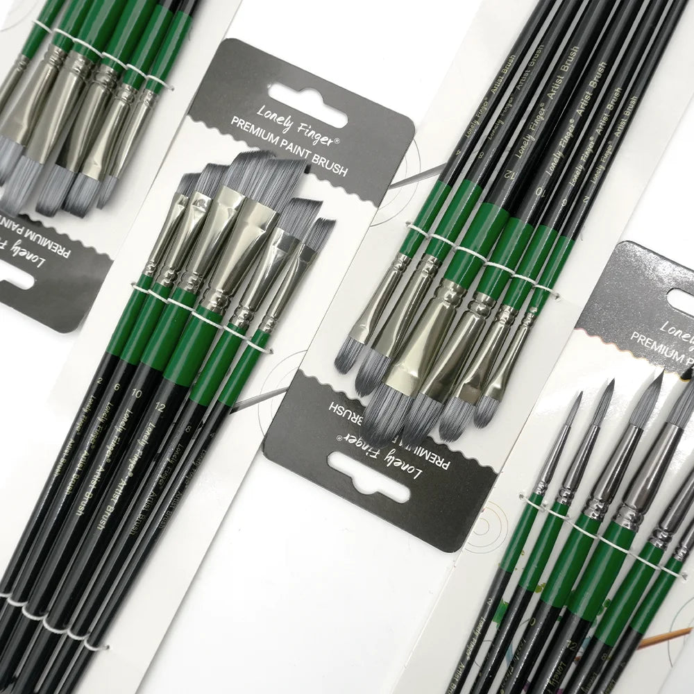 Professional Nylon Hair Artist Brushes,6/24pcs Acrylic Paint Brush Set With Round,Flat,Angle,Filbert Tips for Oil Watercolor Gou Oasis Select 24 Green All