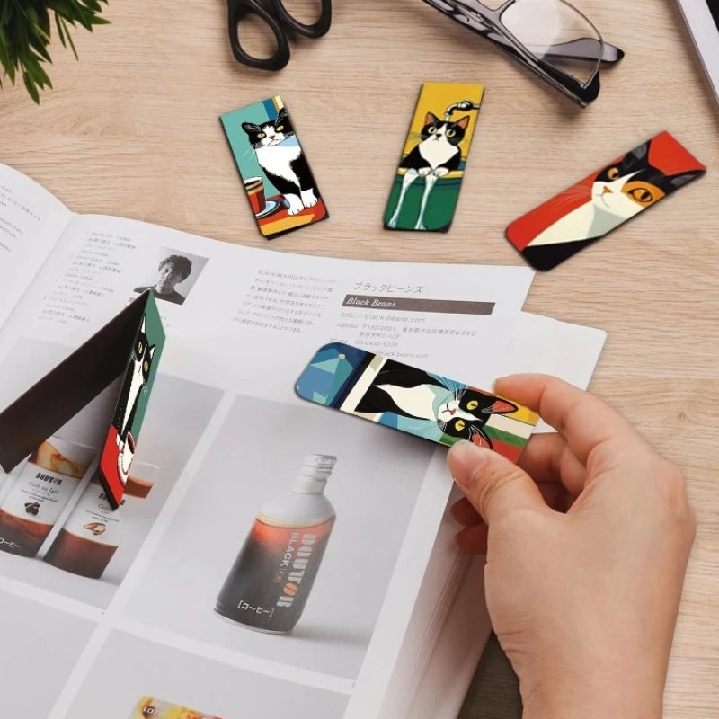 5pcs Cartoon Cat Magnetic Bookmarks Set Colorful Artistic Page Markers for Book Lovers Students & Reading Enthusiasts Oasis Select