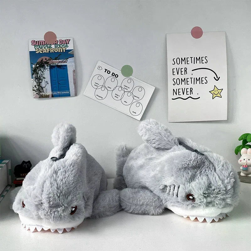 Cute Plush Ocean Shark Pencil Case Cosmetic Bag Portable Large Capacity Pen Pouch Stationery Storage Box School Office Supplies Oasis Select