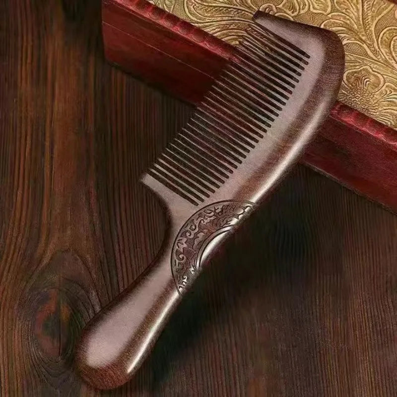 Natural Sandalwood Combs Solid Wood Carving Comb Anti-Static Beard Comb Handicraft Hair Styling Wide Tooth and Narrow Tooth Gift Oasis Select B