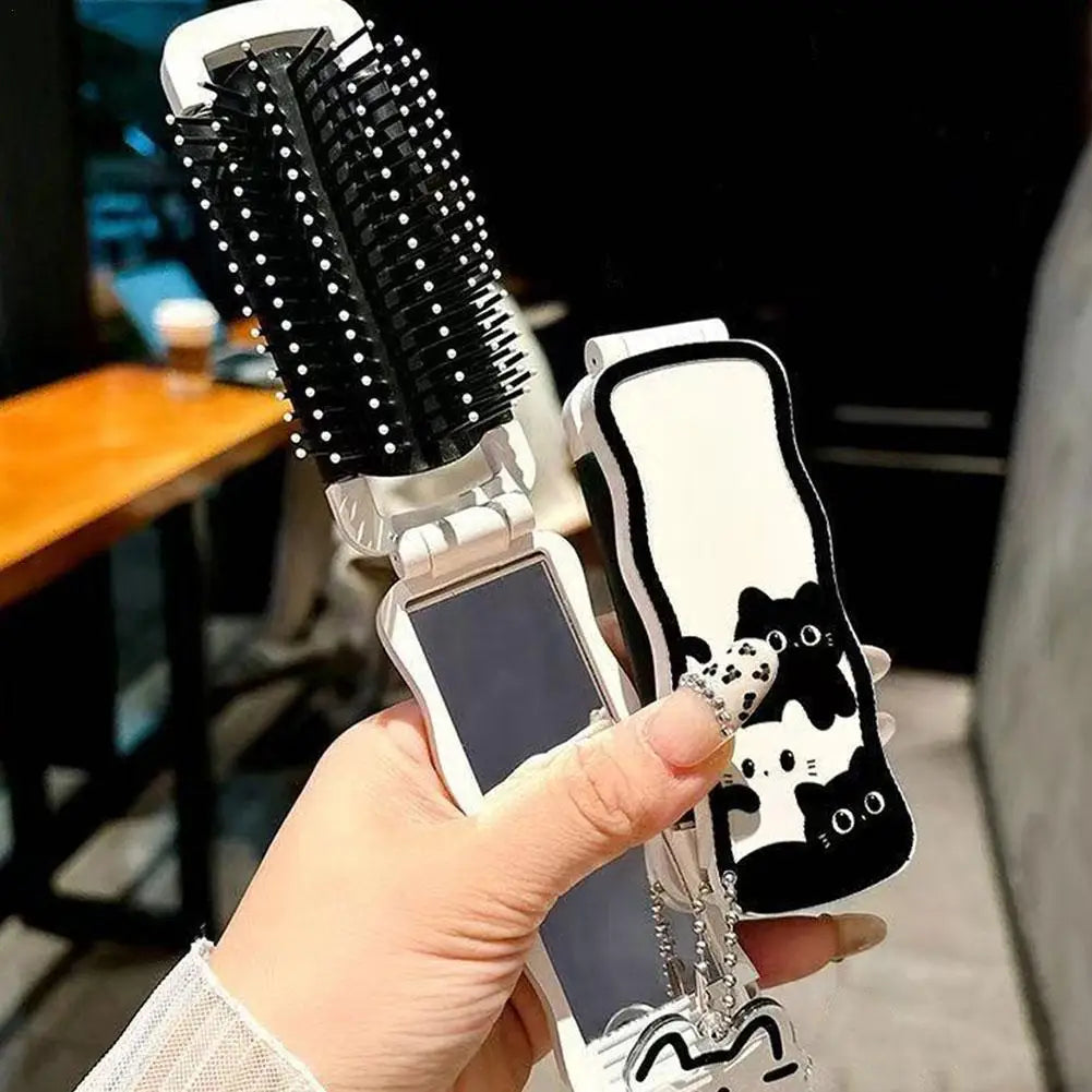 2 In 1 Foldable Hair Brush With Makeup Mirror For Women Mini Folding Massage Comb Head Massage Anti-Static Hair Combs Oasis Select