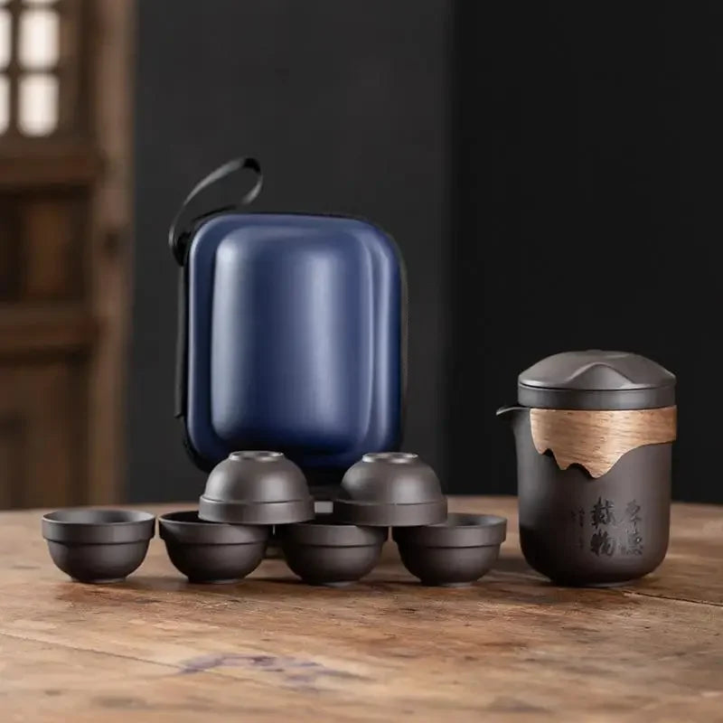 Travel Tea Set Chinese Purple Clay Sand Teaware Sets Outdoor Portable Tour Tea Cups kung fu Tea Infuser Pot Best Gift Oasis Select B