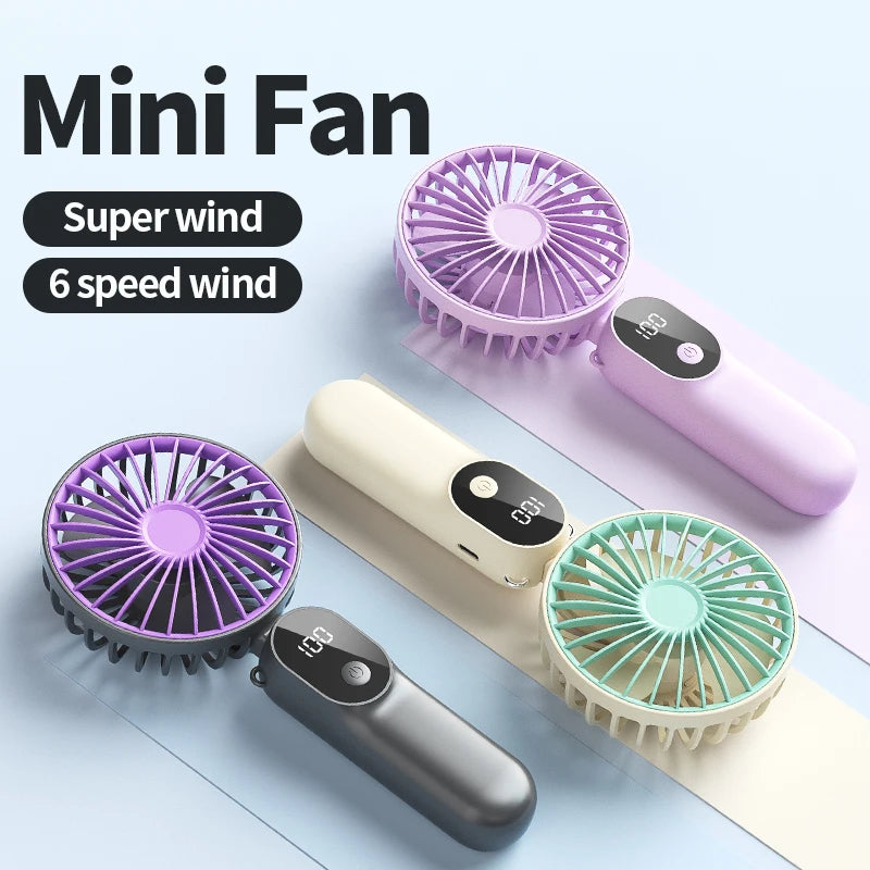 Portable Handheld Fan Mini USB Fan With 6 Speeds and Digital Display Foldable 3-in-1 Handheld Neck and Desktop Fan For Outdoor Oasis Select
