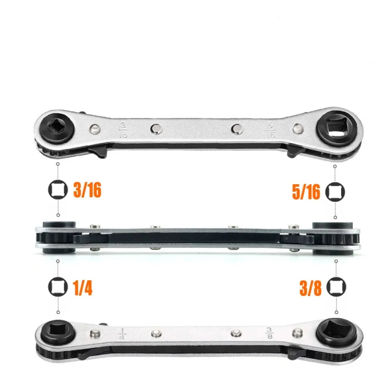 4-in-1 Refrigeration Ratchet Wrench 1/4 3/8 3/16 5/16Inch Port Valve HVAC Tool CS for Use on Compressors with Access Valves Oasis Select