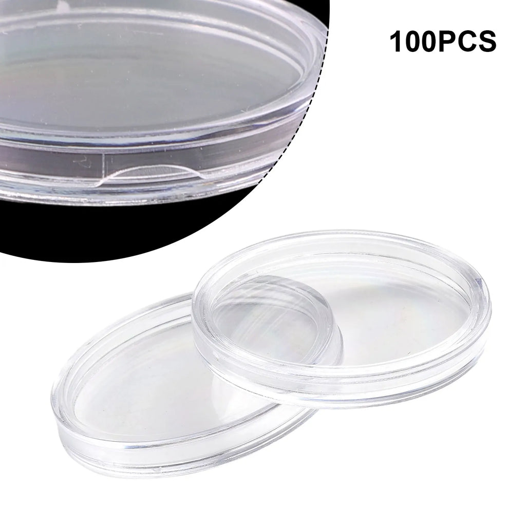 100Pcs Transparent Clear 32mm Coin Storage Boxes Collection Holder Containers Gifts Capsules Portable DIY Round Coin Holder Oasis Select
