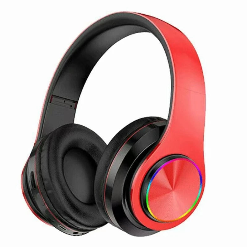 B39 Bluetooth Headphones RGB Lighting Noise Cancellation Foldable Headsets Over Ear Stereo HIFI Sports Headset TF Music Player Oasis Select Red Black
