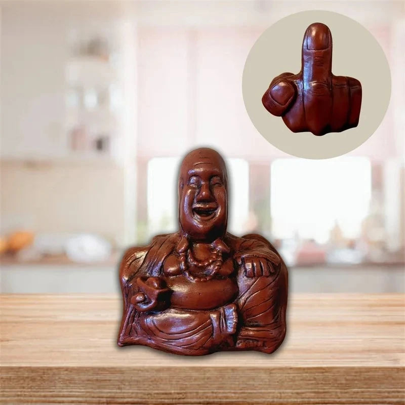1Pcs Middle Finger Laughing Buddha Statue Resin Ornament Buddha Flip Statue Unexpected Backside Funny Joke Prank Gag Gifts Oasis Select