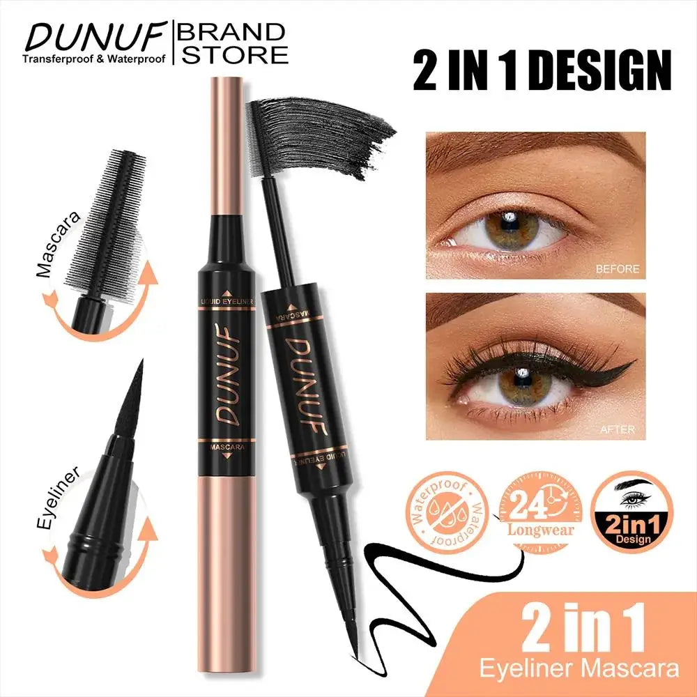 DUNUF 2-in-1 Mascara & Eyeliner – Waterproof, Volumizing Black 2-in-1 Eye Makeup Oasis Select