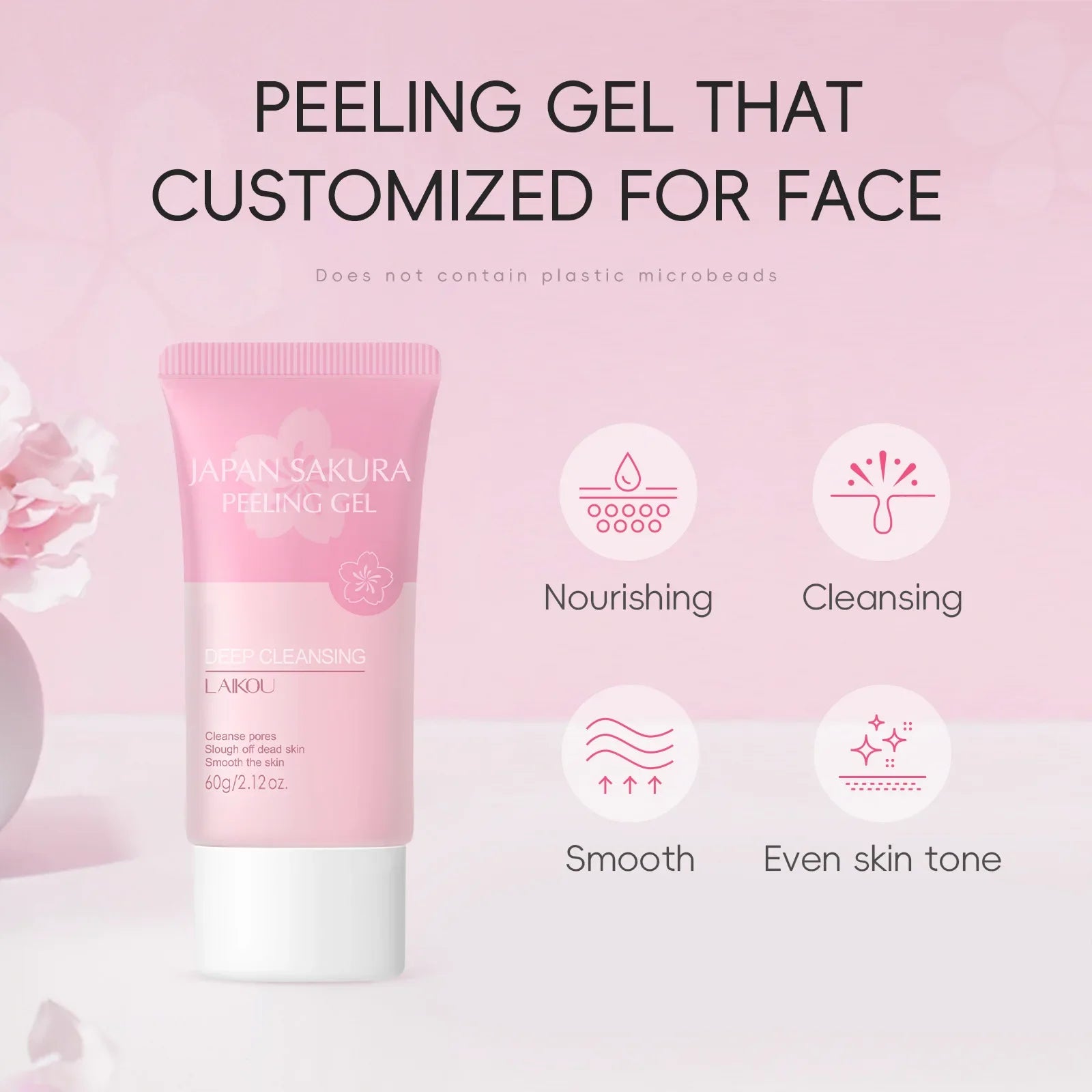 LAIKOU Sakura Peeling Gel, Deep Cleansing Face Exfoliator, Remove Dead Skin Smooth Skin Gentle Exfoliating Scrub 60g Oasis Select