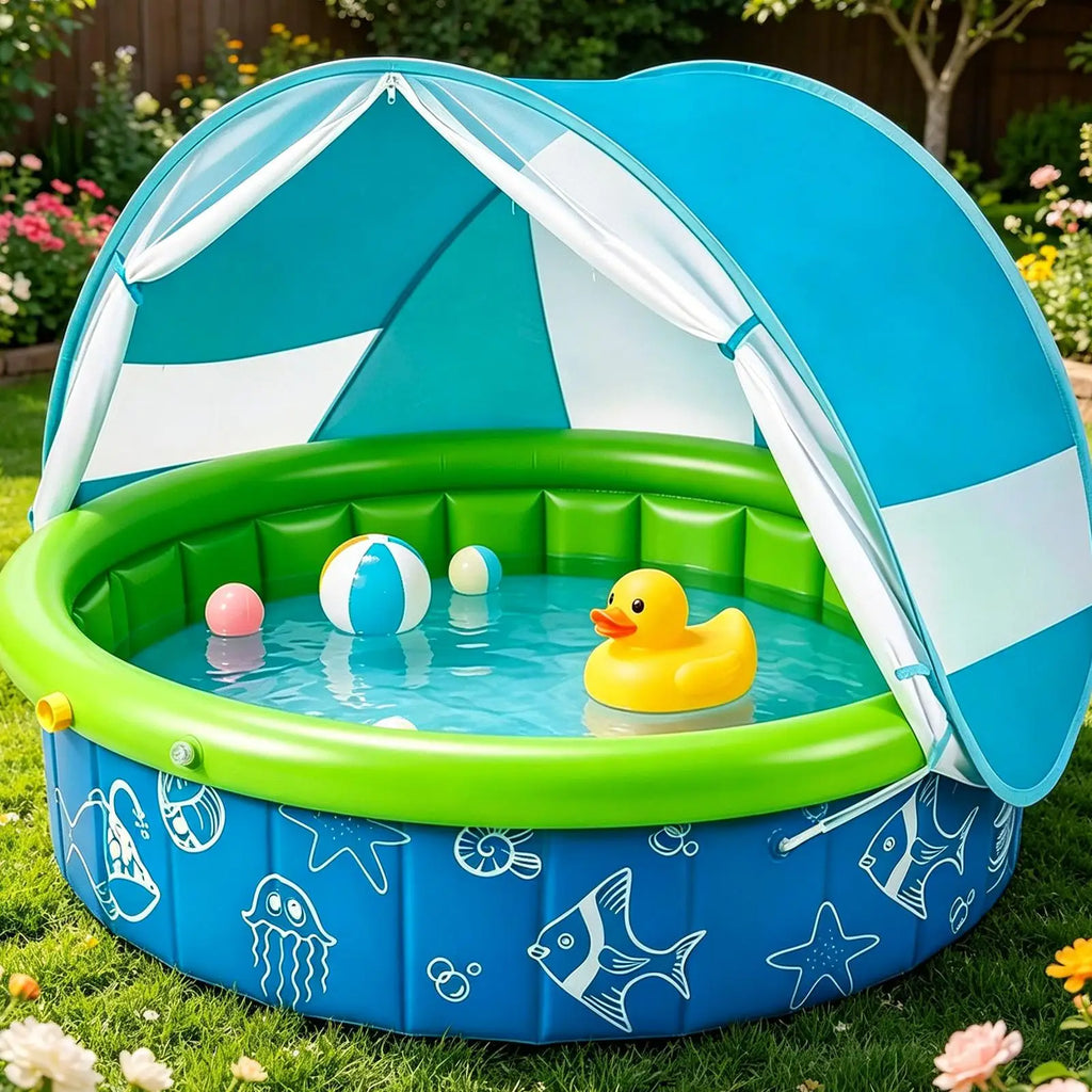 Outdoor Kids Pool Sun Protection Spacious Foldable Kids Swim Pool With Canopy for Summer Boys Preschoolers Children Students Oasis Select