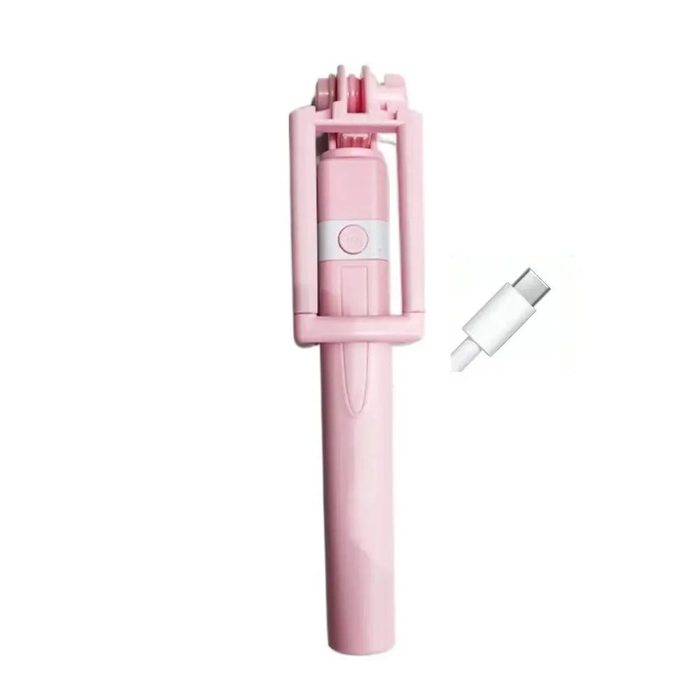 New Mini Wire Controlled Selfie Stick Pink/Blue/Black Suitable for Android 3.5mm Plug Selfie Stick Shrinkage 18cm Stretch 72cm Oasis Select pink-Type-c